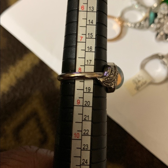 Rare Vintage Avon Silver Tone Blue Opal & Faux Marcasite Accents Ring size 8 - Picture 4 of 6